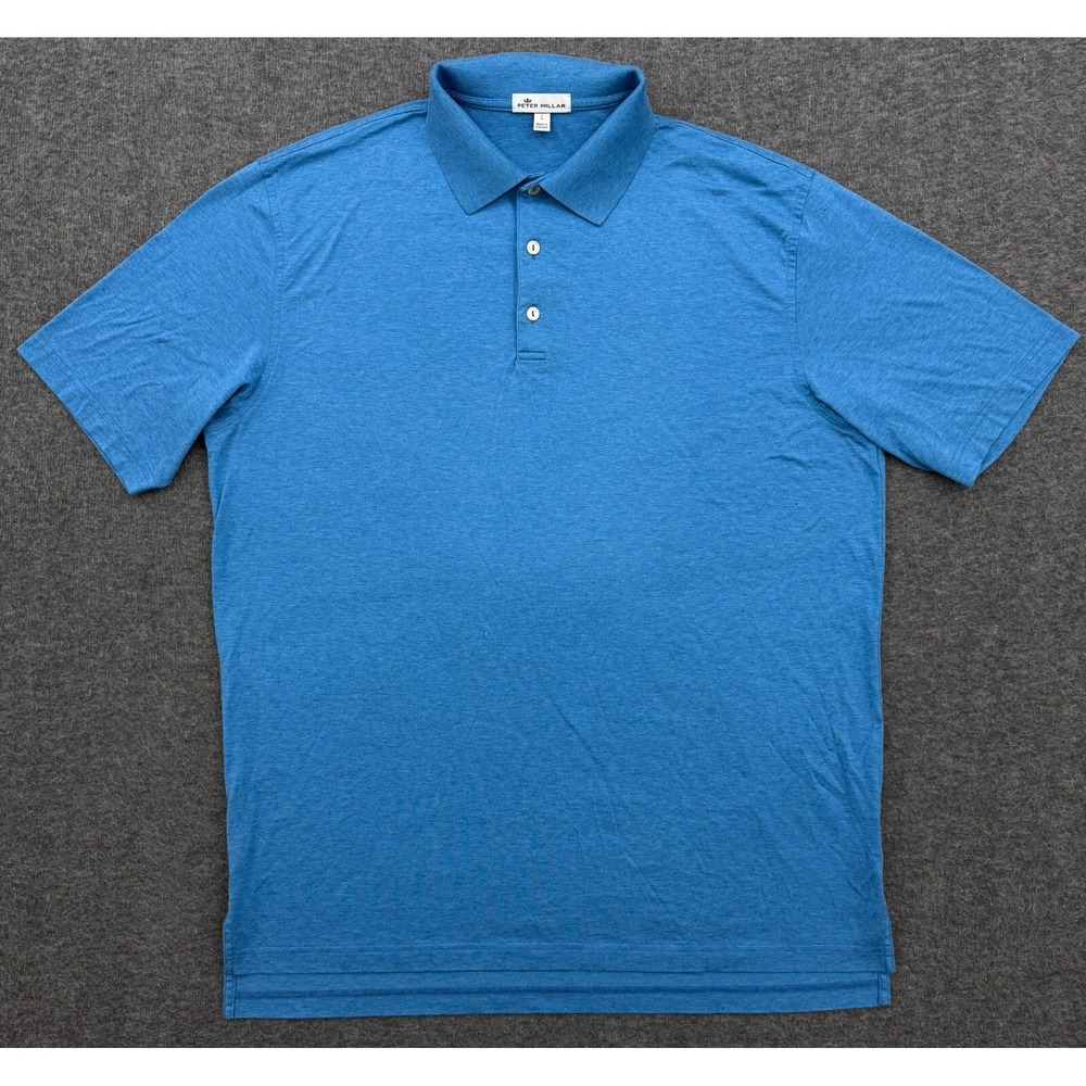 Peter Millar Polo Shirt Mens Large Turquoise Blue Short Sleeve Cotton Crown‎